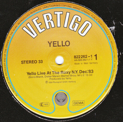 Yello - Live At The Roxy N.Y. Dec 83 (1984)