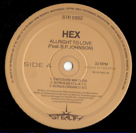 Hex Feat. B.P. Johnson - Alright To Love (Remix) (1992)