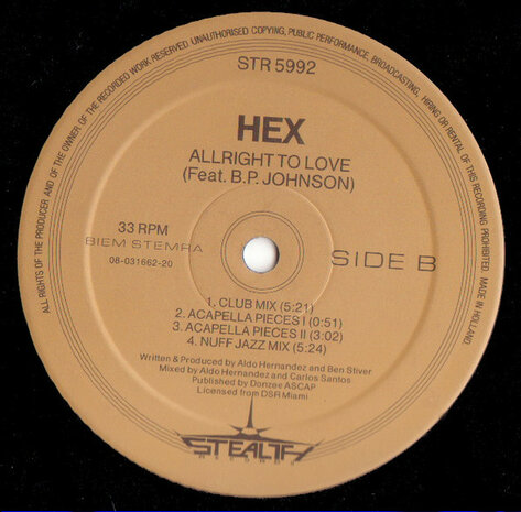 Hex Feat. B.P. Johnson - Alright To Love (Remix) (1992)