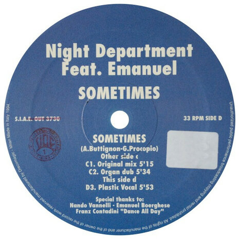 Night Department Feat.  Emanuel - Sometimes (2 x 12&#039;&#039;) (1994)