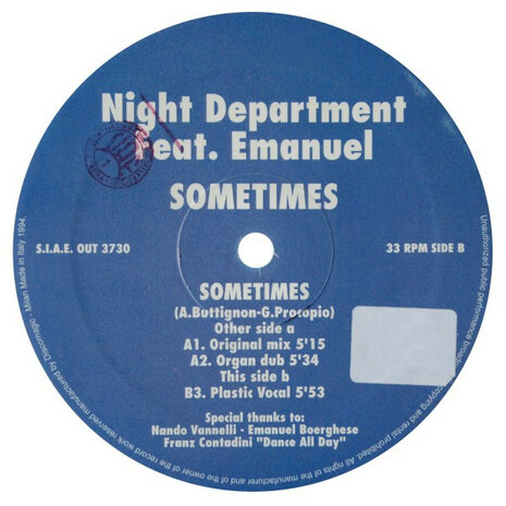 Night Department Feat.  Emanuel - Sometimes (2 x 12&#039;&#039;) (1994)